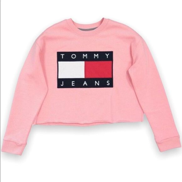 Tommy jean pink cropped crew neck sweater top - Picture 1 of 5